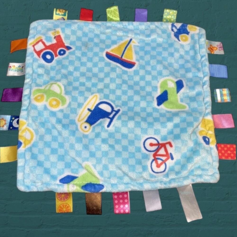 Taggies Baby Security Blanket Planes Trains Trucks Colorful Sensory Lovey 12"